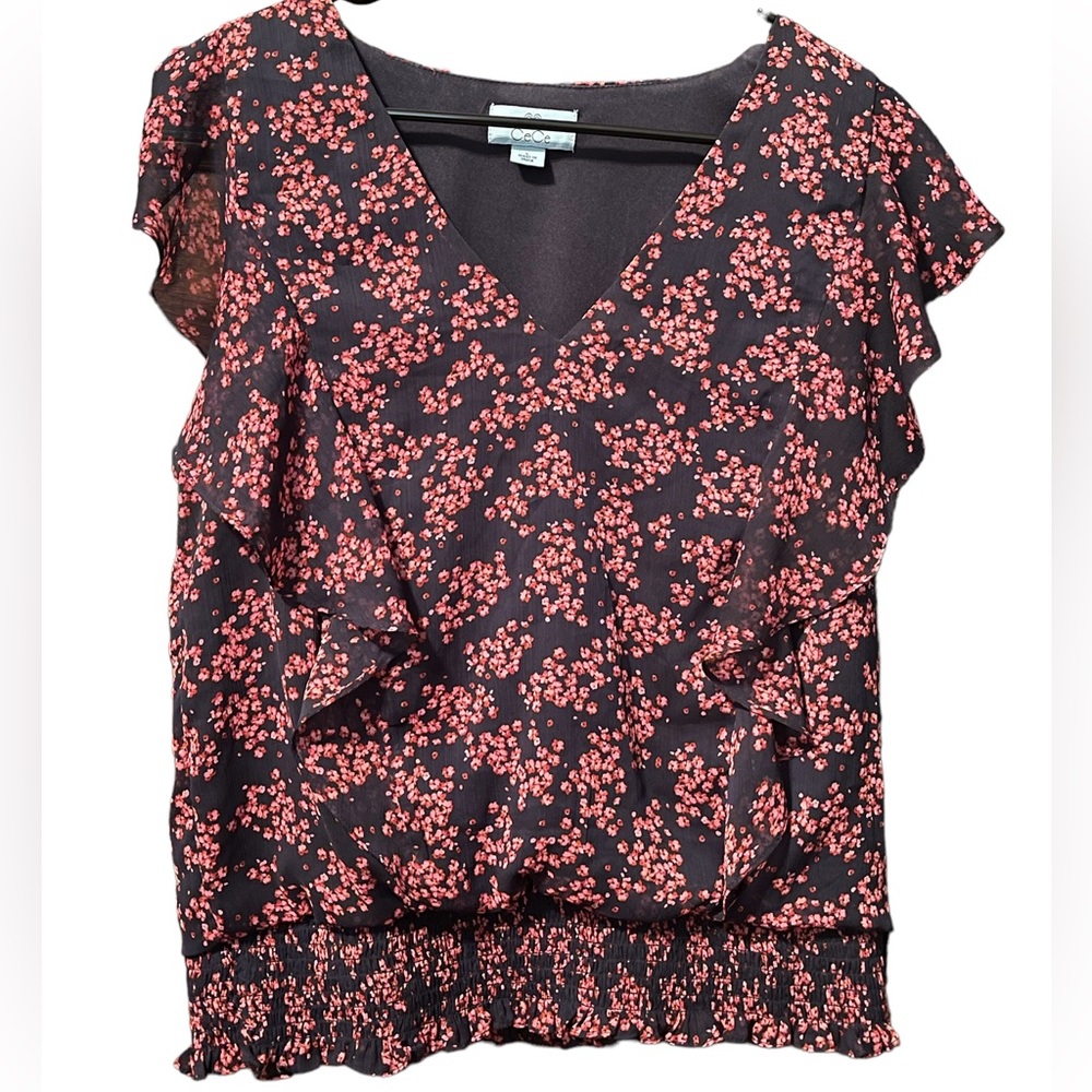 Ce Ce Beautiful Blue and Pink Flowered Top